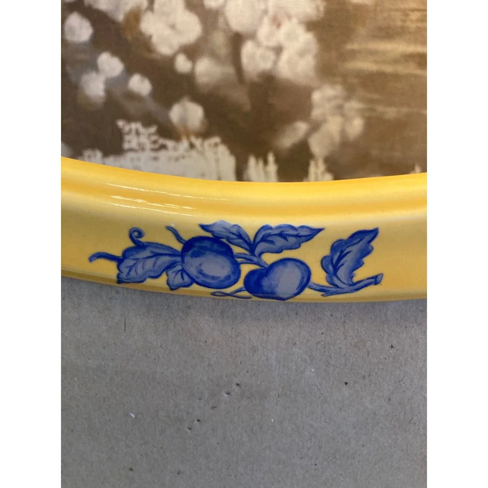 Philip Whitney Yellow Ceramic Photo Frame Blue Fruit Scalloped 7x9.5 Landscape